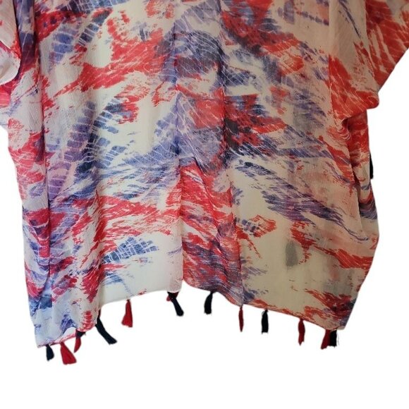 Steve Madden Boho Tassel Kimono Cover Up Geometric Red White Blue One Size NWT - Picture 8 of 9